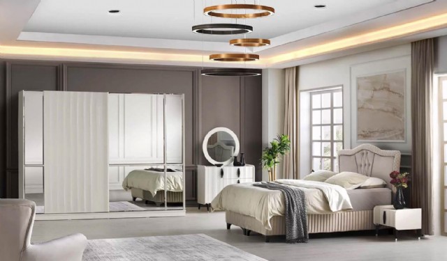Ottova Yatak Odası Takımı Sürgülü Aynalı Modern Tasarım Yatak Odası