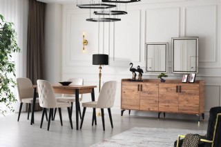Akasya Yemek Odası Masa Konsol Kapitone Sandalye Modern Yemek Odası