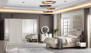 Ottova Yatak Odası Takımı Sürgülü Aynalı Modern Tasarım Yatak Odası