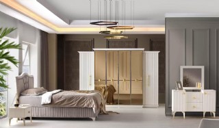 Truva Yatak Odası Takımı 6 Kapaklı Aynalı Gardırop Modern Yatak Odası