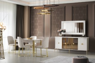 Truva Yemek Odası Masa Sandalye Tv Ünitesi Aynalı Konsol Lüks Modern